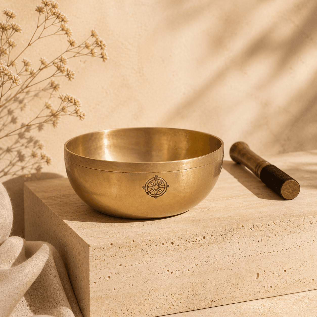 Chuông xoay New Moon đặt trên nền vải sáng